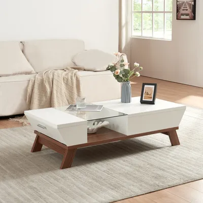 Image de Table basse 'Ljusdal' 120 x 55 x 33 cm blanc / aspect noyer