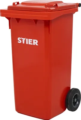 Produktbild von STIER 2-Rad-Müllgroßbehälter, Mülltonne, Volumen 120 Liter, Mülleimer, Farbe: Rot, Größe: 475x550x930 mm, Restmülltonne mit Rädern und Deckel