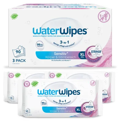 Productafbeelding van WaterWipes Sensitive+ Wasdoekjes voor lichaam en intiem gebruik, 90 stuks (8)