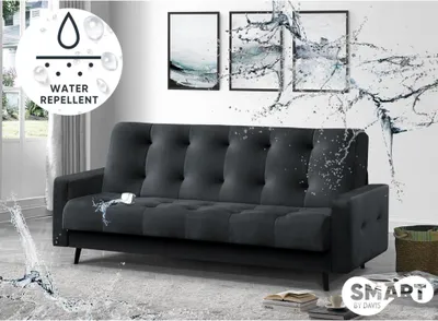 Produktbild von Schlafsofa Nancy BIS Dreisitzer mit Schlaffunktion Bettkasten Polstersofa aus Velours Sofa mit Federkern Holzbeine, Stoff: monolith 97 - dunkelgrau