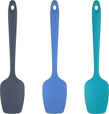 Produktbild von Unyqoos® Silikonspatel 3er-Set – hitzebeständige Löffel & Spachteln bis 315 °C, BPA‑frei, flexibel, 29 cm, antihaftgeeignet, Multiblau