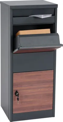 Immagine prodotto di Cassetta per pacchi HWC-G80, cassetta per pacchi formato L ~ zincata antracite, effetto legno scuro