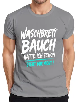 Obrázok produktu pre Tričko s nápisom "Waschbrett Bauch" (bruško ako mop), sarkastické, pánske, sivé, veľkosť M