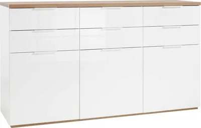 Produktbild von Kommode - Riviera Eiche Nachbildung - Weiß Hochglanz - B 180 - 3 Türen - 6 Schubladen