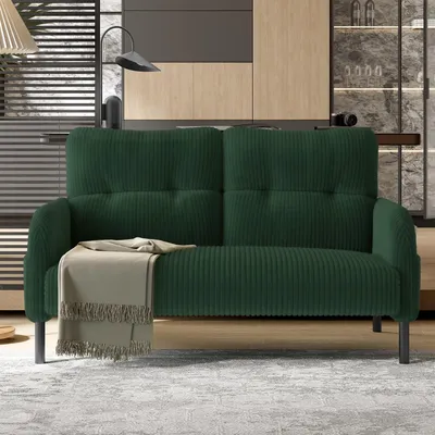 Produktbild von okwish Modernes Zweisitzer Relaxsofa mit Hohe Rückenlehne und Seitentaschen, Wohnzimmersofa mit Metallfüße und Armlehnen, Cord, Grün
