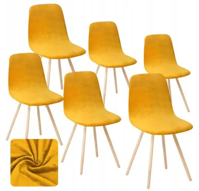Obrázek produktu pro Potah na židli – hořčicově žlutý – 6 kusů – samet – potah na skandinávské židle – univerzální – elastický