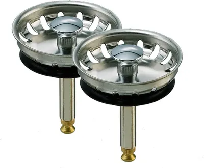 Produktbild von 2er Set Edelstahl Siebkörbchen für Spülen-Ablauf Ø 54 mm, ( 1 1/2 Zoll ) mit Excenterbedienung, für Teka Spülen, Hubstange Ø 8 mm, Gesamtlänge 60 mm bis 84 mm einstellbar