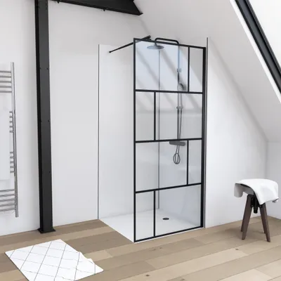Produktbild von Duschwand MARWELL in modernem Design 90 x 195 cm inkl. Wandhalterung - Glasdusche mit matt schwarzen Wandprofil - Einscheibensicherheitsglas für höchste Sicherheit - Montage auf Duschwanne oder Fliese