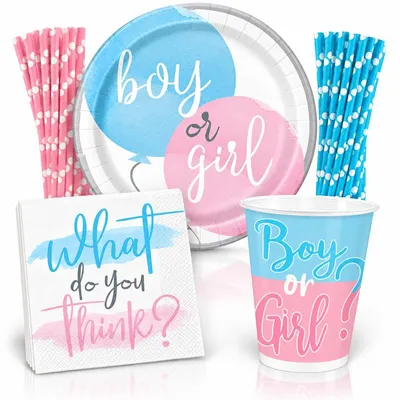 Produktbild von Einweggeschirr Babyparty Deko neutral Junge Mädchen Partyset Boy or Girl Baybshower Dekoration