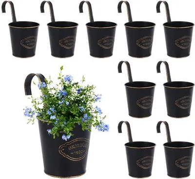 Immagine prodotto di Set di 10 vasi da fiori sospesi, vasi da fiori sospesi in metallo, vasi da fiori sospesi per piante, vasi da fiori sospesi in metallo per il giardino