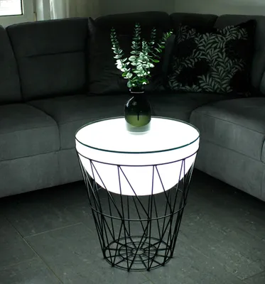 Produktbild von LED Couchtisch 56x50cm Korbtisch Beistelltisch beleuchtet modern Lounge Tisch Leuchtmöbel  PL500
