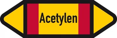 Produktbild von Aufkleber I Rohrleitungsetikett Acetylen, DIN 2403, gelb/schwarz/rot, ab Ø90m...