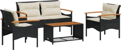 Obrázok produktu pre vidaXL 4-dielna záhradná sedacia súprava s vankúšmi Black Poly Rattan