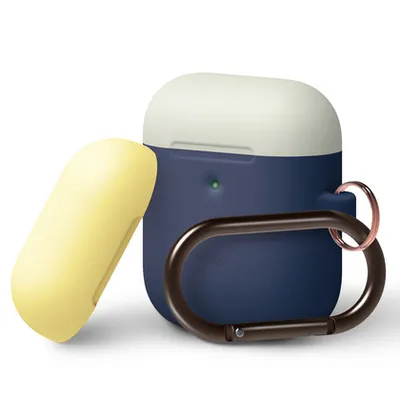 Produktbild von Elago Duo Hang Kabelloses Ladecase für AirPods 2 / AirPods 1 Body-Jean Indigo / Top-Classic Weiß und Gelb