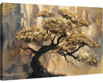 Image de Tableau sur Toile Feuilles Dorées Décoration Murale Abstraction 90x60 cm