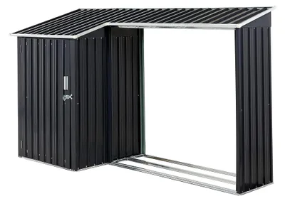 Produktbild von Metallgerätehaus grau mit Holzunterstand und Pultdach 270 cm