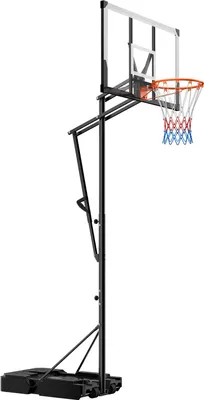 Produktbild von SucceBuy Tragbarer Basketballständer mit höhenverstellbarem Design (1,6-3,05 m), ausgestattet mit einer 1219,2 mm PC-Rückwand und Rollen. Ideal für Terrassen und vielseitige Basketballspiele.