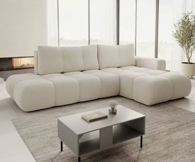 Produktbild von AX LIVING Ecksofa mit Schlaffunktion Beige – Hosio 288cm Breit Rechts