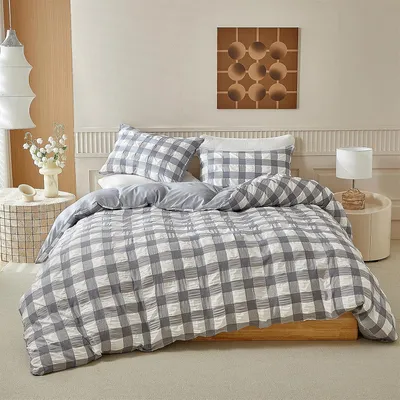 Immagine prodotto di TRANKIELO® - Set di lenzuola in microfibra per piumino, 200 x 200 cm, grigio e bianco, composto da 3 pezzi con cerniera e 2 federe 80 x 80 cm