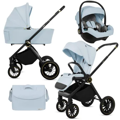 Produktbild von BabyLux® Kinderwagen 3in1 Set ROSSO, Blau Faltbar Leicht Kombikinderwagen Set incl. Babywanne, Buggy Sportsitz, Babyschale i-Size, Wickeltasche