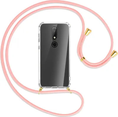 Produktbild von Handykette Backcover-Schutzhülle mit Band (Metall goldfarben) für Nokia 6.1 Plus / X6 - rosa