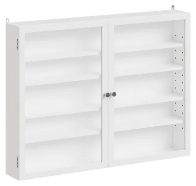 SoBuy Wandvitrine FSB113-W mit Glastüren und verstellbaren Böden in Weiß