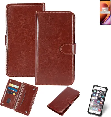 Produktbild von K-S-Trade 360° Hülle kompatibel mit OnePlus 8 Pro braun Kunstleder Case BookCase WalletCase Kunstlederederhülle Handyhülle, Rundumschutz Bumper