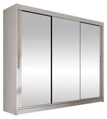 Produktbild von MIRJAN24 Großer Schwebetürenschrank Aston III, Garderobe mit drei Türen, Frontspiegel, Kleiderschrank (Farbe: Cashmere / Spiegel, ohne Beleuchtung)