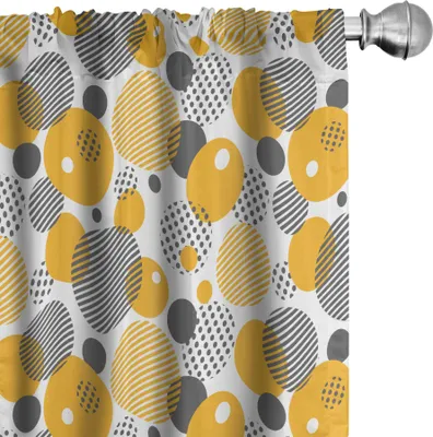 Obrázek produktu pro ABAKUHAUS šedá žlutá záclony, moderní geometrický kruhový vzor v živých barvách, 2 kusy 75 x 175 cm, zemitá žlutá šedá