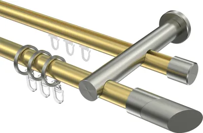 Produktbild von Interdeco Rundrohr-Innenlaufstange / Gardinenstange (Kombination) Messing-Optik / Edelstahl-Optik, Typ Platon Verano (Schräge Bicolor), 20 mm Ø 2-läufig, 440 cm