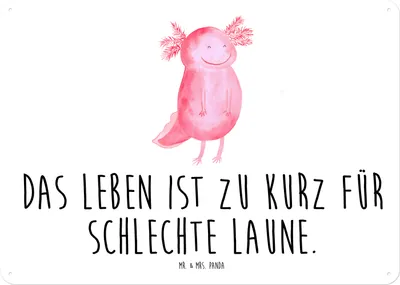 Produktbild von Mr. & Mrs. Panda Wandbild Axolotl Glücklich DIN A4 - Weiß - Geschenk, Lurch, Schild, gut Gelaunt, Motivation, Motivationsspruch, Retro Blechschild, Blechtafel, Lebensfroh