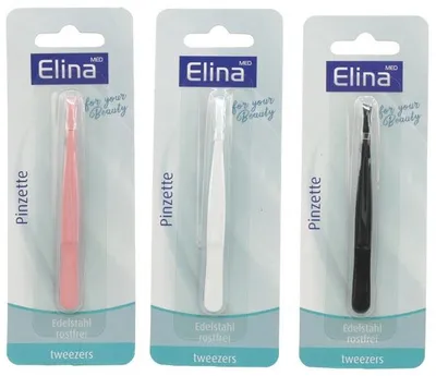 Produktbild von ELINA Pinzette 3 farbig 8,5cm auf Blisterkarte Schwarz,