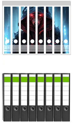 Produktbild von Wallario 8 Stück schmale Ordner inkl. Klebeetiketten mit Motive Dunkler Cyberwolf -  Set mit Rückenschildern / Ordnerrücken Stickern