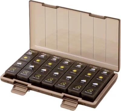 Zdjęcie produktu dla Organizer Pojemnik Na Leki 7-Dniowy 3-Komorowy Brązowy