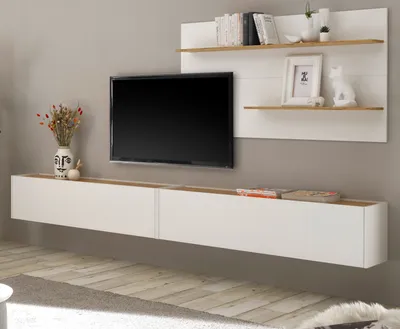 Produktbild von Wohnwand "Center" weiß und Wotan Eiche, Set 3-teilig 300 cm mit XXL TV-Board