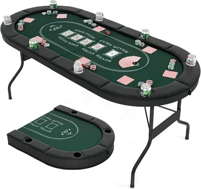 Imagen del producto de Mesa de póker plegable para 8 jugadores, mesa de juego de póker con portavasos, mesa de póker y ruleta con estructura de metal, 182 x 82 x 75 cm (verde)