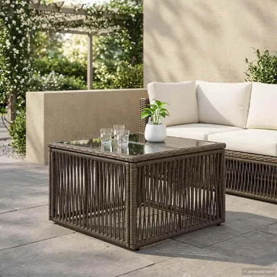 Produktbild von Möbel Gartentisch Grau und Schwarz 55 x 55 x 37 cm PE Rattan und Glas - Gartentische &53916