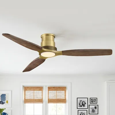 Produktbild von Parrot Uncle Deckenventilator mit LED-Licht, 142 cm Durchmesser, Messing & Holz, 6 Geschwindigkeiten, Fernbedienung, für Wohnzimmer, Schlafzimmer, Ess