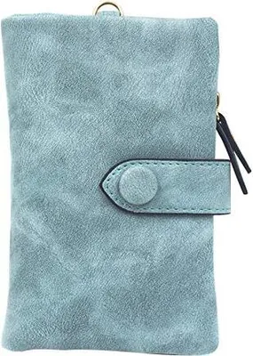 Produktbild von Damen Leder Geldbörse, Dreifach Gefaltete Geldbörse, Frauen Kurze Entwurfs-Art und Weise Kunstleder-Kartenhalter, Hellblau