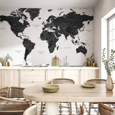 Produktbild von Vlies Fototapete - Black and White Map 450x315 cm Karten k-A-0422-a-a