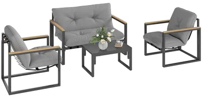 Produktbild von Outsunny Gartenmöbel Set 4 Personen Balkonmöbel-Set mit 2er Sofa, Sessel