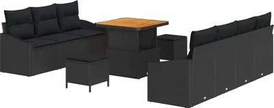 Produktbild von vidaXL Garten-Sofa-Set mit Kissen mit Speicher 10 pcs Schwarz