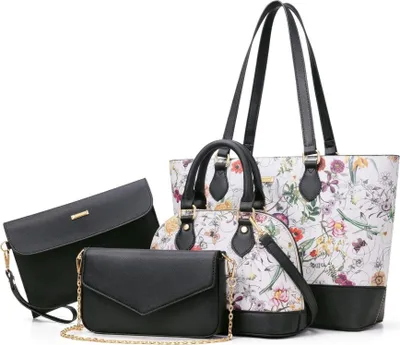 Immagine prodotto di Borsa da donna Bagsure Set di 4 pezzi con motivo floreale nero