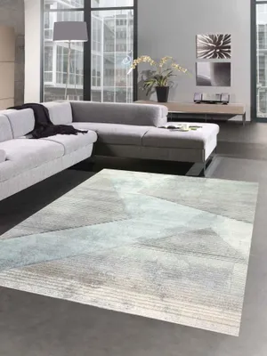 Zdjęcie produktu dla Dywan abstrakcyjny do salonu nowoczesny wzór w paski zielony niebieski szary czarny - łatwy w pielęgnacji rozmiar - 120x170 cm