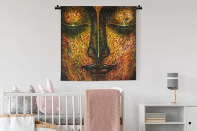 Produktbild von MuchoWow® Wandteppich Wandbehang Buddha - Gesicht - Gold 90x90 cm Tapisserie Dekoration Wandtuch - Wandaufhänger