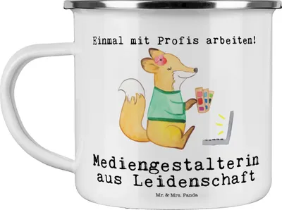 Produktbild von Mr. & Mrs. Panda Teetasse Mediengestalterin Leidenschaft - Weiß - Geschenk, becher emaille, Designer, Pott, Witzig, Spruch, Teebecher, Haferl, Tasse, Lustig