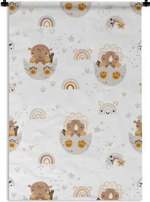 Produktbild von MuchoWow® Wandteppich Wandbehang Muster - Dinosaurier - Regenbogen 120x180 cm Tapisserie Dekoration Wandtuch - Schlafzimmer - Dekorationen für das Haus