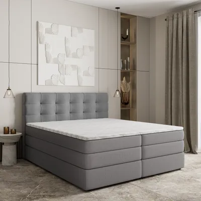 Produktbild von Masseno Boxspringbett AREZI 160x200 cm Komplett-Set mit Bonell Matratze und Topper, Polsterbett mit Bettkästen -Grau, SORO 90