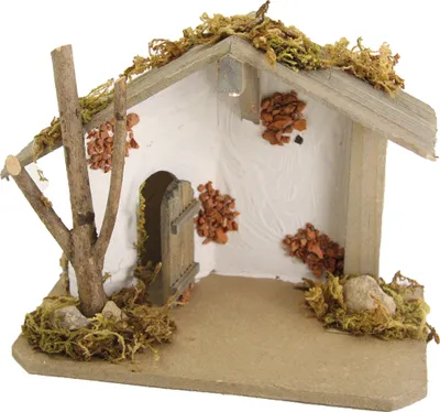 Produktbild von Krippenstall Edeldorf mit LED-Licht 18x10x12,5 cm für 5 cm Figuren Holz