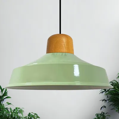 Produktbild von Pendelleuchte | Asletl-Knob | 41cm, E27, Moderne Deckenpendelleuchte aus Holz, Hängelampe, Metall Minzgrün Lampe